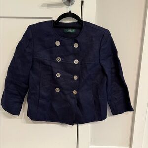 Lauren Ralph Lauren Navy Double-Breasted Linen Jacket (Petite)